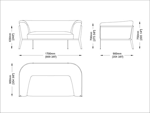 Coro Clea Sofa 1700 x 900 x 630 mm Rahmen Edelstahl beschichtet