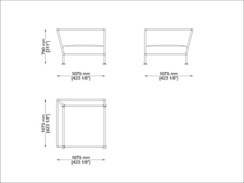 Coro Nest 90 Sofa 1075 x 1075 x 790 mm mit Stabrücken abnehmbarer Stoffbezug Rahmen Edelstahl satiniert