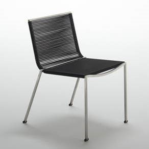 SET Coro Tisch Zeta und SG1 S Stuhl PVC Geflecht 3 mm Rahmen Edelstahl satiniert stapelbar