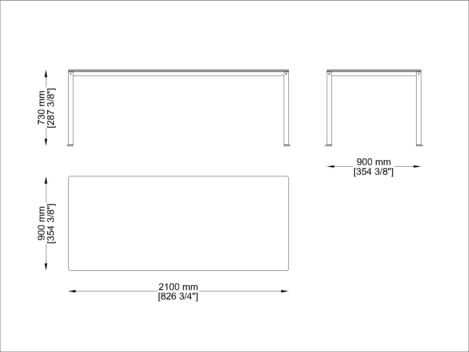 Coro Shot Outdoor Tisch rechteckig 2100 x 900 x 730 mm Rahmen Edelstahl satiniert Tischplatte mit Polyurethan-Lamellen