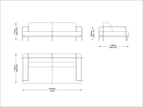 Coro Sabal 240 Sofa 2380 x 1190 x 712 mm abnehmbarer Stoffbezug Rahmen Edelstahl satiniert mit Armlehnen