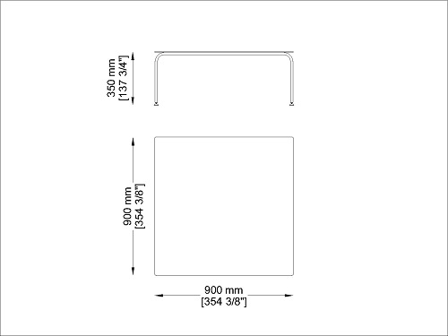 Coro Jubeae Tisch quadratisch 900 x 900 x 350 mm Rahmen Edelstahl satiniert oder pulverbeschichtet