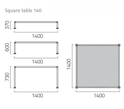 Coro Nest Outdoor Lounge Tisch quadratisch 1400 mm Höhe 370 oder 730 mm