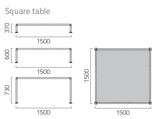 Coro Nest Outdoor Lounge Tisch quadratisch 1500 mm Höhe 370 oder 730 mm