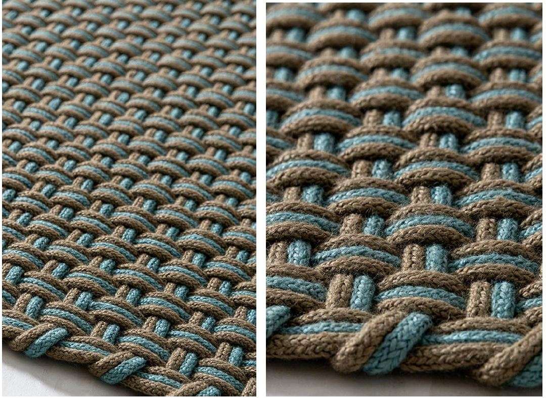 Design Outdoor Teppich handgeknüpft rechteckig in taupe und hellblau