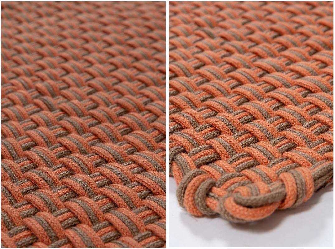 Design Outdoor Teppich handgeknüpft rechteckig in taupe und orange