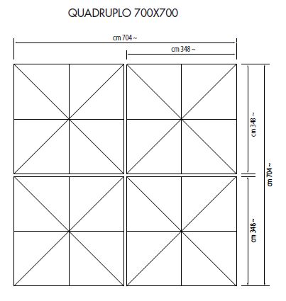 Ampelschirm mit Zentralmast Quadruplo quadratisch 700 x 700 cm Kurbelbedienung Bezug lt. Kollektion